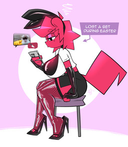annoyed anthro big_breasts bottomwear bra breasts clothing electronics fake_ears fake_rabbit_ears female fishnet_clothing fishnet_legwear footwear gloves hair handwear high_heels holding_object holding_phone latex latex_clothing latex_gloves latex_handwear legwear looking_down phone real red_body red_hair shirt shoes shorts side_view simple_background sitting solo tail text topwear underwear white_clothing white_shirt white_topwear buxy nano_(buxy) mammal rodent sciurid tree_squirrel 2025 absurd_res digital_media_(artwork) english_text hi_res meme