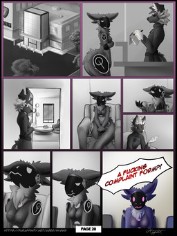 4_fingers anthro body_control bottomwear breasts butt clothed clothed_anthro clothed_female clothing dialogue duo female fingers front_view fully_clothed fully_clothed_anthro fully_clothed_female fur holding_object inside looking_at_viewer looking_down looking_up machine no_irises nude nude_anthro nude_female officer pink_eyes police purple_body purple_fur purple_tail side_view sitting speech_bubble tail text topwear hyginx moxy_(grimart) zael_(hyginx) canid canine mammal protogen 3:4 comic english_text hi_res
