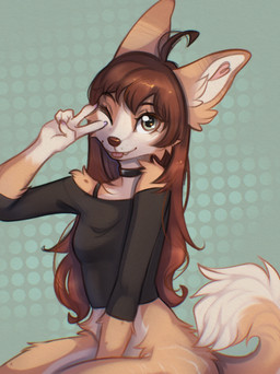 anthro biped breasts claws clothed clothed_anthro clothed_female clothing countershade_torso countershading female fingers front_view fur hair looking_at_viewer sitting solo tail teeth tongue topwear yshanii cotton_(yshanii) canid canine canis dingo mammal 2026 digital_drawing_(artwork) digital_media_(artwork) hi_res