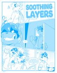 anthro breath building cezmera clothing dialogue house male relaxing solo teeth text lilchu cryo_lithius mammal sergal blue_and_white comic english_text hi_res monochrome