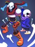 3:4 animated_skeleton bone boots clothing duo footwear gloves handwear male not_furry nyusu_ut papyrus_(undertale) sans_(undertale) sibling_(lore) skeleton smile undead undertale undertale_(series)
