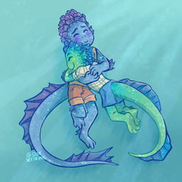 duo hug male male/male sea split_form water young starseedlingg disney luca_(pixar) pixar alberto_scorfano luca_paguro aquatic humanoid merfolk 1:1 hi_res