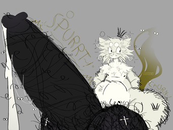 anthro arm_hair balls belly big_balls big_belly big_butt big_penis bodily_fluids body_hair butt butt_hair cross_(marking) crown cum facial_hair fart fur fur_markings genital_fluids genitals hairy hairy_balls headgear huge_penis hyper hyper_genitalia hyper_penis male markings max_(one_cryptid) overweight penis slightly_chubby smelly smile sweat marpyfarts one_cryptid arthropod cryptid fly_(animal) insect 4:3 hi_res