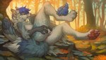 4_toes 5_fingers ambiguous_gender anthro anus biped blue_hair blush breasts butt claws duo feathered_wings feathers feet female feral fingering fingering_self fingers forest fur genitals grey_body grey_fur hair hand_on_butt hand_on_own_butt lying masturbation nude nude_anthro nude_female on_back outside pawpads paws plant pussy scuted_arms scuted_hands scutes tail toe_claws toes tree vaginal vaginal_fingering vaginal_masturbation whiskers wings yellow_eyes hioshiru gabriel_serealia north_(gabriel_serealia) avian bird enfield 2025 digital_media_(artwork) male_(lore)
