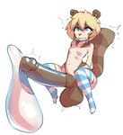 anthro balls big_balls big_penis blonde_hair blue_eyes blush bodily_fluids brown_body brown_fur clothing condom cum cumshot ejaculation excessive_cum excessive_genital_fluids femboy filled_condom front_view fur genital_fluids genitals hair huge_balls huge_penis hyper hyper_genitalia hyper_penis legwear male multicolored_body multicolored_fur pattern_clothing pattern_legwear pattern_thigh_highs penis sexual_barrier_device short_hair small_but_hung solo striped_clothing striped_legwear striped_thigh_highs stripes tan_body tan_fur thigh_highs two_tone_body two_tone_fur white_body white_fur wide_hips borvar ashi_(ashizero) canid canine mammal raccoon_dog tanuki 2020 hi_res