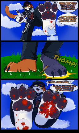 anthro blood bodily_fluids claws crush extreme_size_difference feet female foot_crush foot_fetish footprint gore macro pawpads pawprint paws size_difference stomping text toe_claws yellow_eyes wildbeat epic_games fortnite meow_skulls 3:5 absurd_res comic english_text hi_res