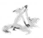 alcohol anthro anthro_on_anthro beverage crossgender dipstick_ears drinking duo ear_markings eyes_closed gloves_(marking) kneeling leg_markings lying male male/male markings multicolored_ears on_side reaching sex socks_(marking) teeth numbro disney zootopia nick_wilde skye_(zootopia) arctic_fox canid canine fox mammal red_fox true_fox greyscale monochrome