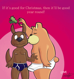 accidental_holly anthro black_nose black_text briefs briefs_only brown_body brown_fur brown_nose bulge clothed clothing colored_seam_briefs colored_seam_underwear duo erection_in_underwear eyes_closed fur grey_seam_briefs grey_seam_underwear holidays holly_(plant) love_letter male male/male orange_body orange_fur pink_text plant tan_body tan_fur text tighty_whities topless underwear underwear_only valentine's_day_card white_briefs white_clothing white_seam_briefs white_seam_underwear white_underwear y-fronts ursanity christmas valentine's_day ursa_(ursanity) ziggy_(otterdownunder) bear mammal mustelid otter english_text hi_res signature