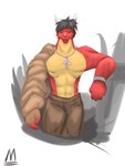 anthro biped black_hair clothing hair horn male muscular muscular_anthro muscular_male simple_background solo standing white_background mxl mythology silver_deathlight dragon mythological_creature mythological_scalie scalie 3:4 hi_res