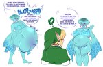 after_vore belly big_belly big_breasts blue_body breasts clothing dialogue female female_pred green_clothing group male male/female overweight overweight_female overweight_humanoid simple_background text trio vore weight_gain white_background dwps nintendo ocarina_of_time the_legend_of_zelda link princess_ruto princess_zelda animal_humanoid fish fish_humanoid humanoid hylian marine marine_humanoid zora 2024 english_text hi_res