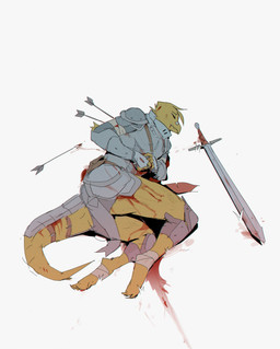 ambiguous_gender anthro armor arrow_(weapon) arrow_in_back biped blood bodily_fluids clothed clothed_anthro clothing eyes_closed lying melee_weapon on_side possible_death ranged_weapon simple_background solo sword tail weapon white_background wounded yellow_body notglacier noah_(notglacier) avian dinosaur hybrid prehistoric_species reptile scalie 2020 absurd_res digital_drawing_(artwork) digital_media_(artwork) english_description full-length_portrait hi_res portrait