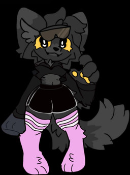 anthro bottomwear clothing cropped_hoodie femboy fur grey_body grey_fur hotpants male ned_(nedthefurry) pawpads pink_thighhighs shorts solo yellow_eyes yellow_pawpads nedthefurry canid canine canis mammal wolf