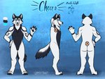 2019 anthro arctic_wolf avoid_posting black_body black_claws black_fur black_nose black_pawpads blue_background blue_eyes butt canid canine canis character_name cheero claws color_swatch digital_drawing_(artwork) digital_media_(artwork) digitigrade english_text featureless_crotch finger_claws flat_colors fur male mammal model_sheet open_mouth pawpads pecs pink_tongue sammythetanuki simple_background solo standing text toe_claws tongue white_body white_fur wolf