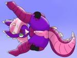 anthro balls bodily_fluids cum cute_fangs dragon femboy genital_fluids genitals gradient_background hair horn looking_at_viewer male mythological_creature mythological_scalie mythology nude one_eye_closed open_mouth penis purple_body salmamedina_(artist) scalie simple_background smile solo spinky_wings_(character) tail tongue tongue_out