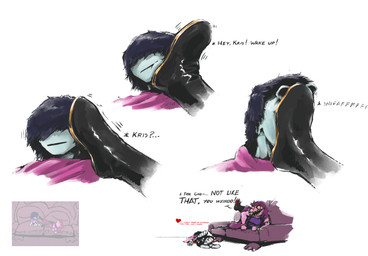 ambiguous_gender anthro blood bodily_fluids boots clothing duo faceless_character feet female foot_fetish foot_sniffing footwear furniture heart_symbol lying shoe_sniffing shoes sleeping sniffing sniffing_clothes sofa soul text tomboy mikelocesterlanders deltarune family_guy_death_pose undertale_(series) kris_dreemurr susie_(deltarune) human mammal monster soul_(undertale) english_text hi_res meme sketch