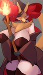 anthro big_breasts blush breasts clothing female fire hat headgear headwear huge_breasts one_eye_closed solo thick_thighs witch_hat nojaaaaaaaarori nintendo pokemon delphox generation_6_pokemon pokemon_(species) absurd_res hi_res