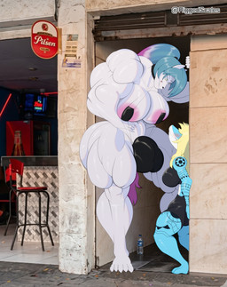 anthro big_breasts breasts bulge duo female herm herm/female huge_breasts intersex intersex/female muscular muscular_anthro sky riggedscales a_chance_encounter te_kaha aquatic domestic_cat felid feline felis fish humanoid mammal shark absurd_res hi_res meme
