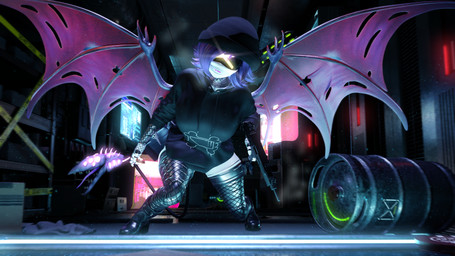 4_fingers beanie big_breasts blush boots breasts breath clothed clothing crouching embarrassed female fingers footwear glowing glowing_body glowing_eyes glowing_markings gun hair hat headgear headwear hoodie looking_at_viewer machine markings partially_clothed purple_eyes purple_hair ranged_weapon shoes smile solo submachine_gun tail thick_thighs topwear uzi weapon white_body wings yellow_eyes samtrix samzan_(modeler) glitch_productions murder_drones uzi_(murder_drones) biomechanical humanoid robot robot_humanoid worker_drone 16:9 3d_(artwork) 4k absurd_res digital_media_(artwork) hi_res widescreen