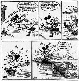 ambiguous_gender anthro beach bottomwear clothed clothing dialogue duo feral fingers fishing footwear gloves handwear male motion_lines open_mouth outside pants question_mark shoes speech_bubble tail teeth text tongue water ub_iwerks walt_disney_(artist) win_smith disney public_domain mickey_mouse fish mammal marine mouse murid murine rodent 1930 20th_century absurd_res ancient_art black_and_white comic english_text hi_res monochrome