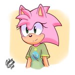 anthro black_nose blush clothing eyelashes female fur green_eyes pink_body pink_fur shirt simple_background solo topwear andreasonicka sega sonic_the_hedgehog_(series) amy_rose eulipotyphlan hedgehog mammal 1:1 signature