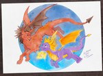 2022 activision claws dragon etsu_cuprumfox european_mythology feral fur group horn membrane_(anatomy) membranous_wings mythological_creature mythological_scalie mythology paws purple_body purple_eyes purple_scales scales scalie spines spyro spyro_the_dragon tail traditional_media_(artwork) trio western_dragon wings