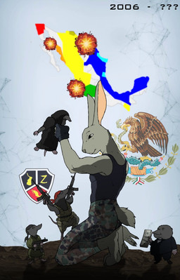 anthro ar-15 assault assault_rifle bribe camo corruption drugs gang green_eyes group gun m4 mexican_drug_war mexico military money mp5 politics ranged_weapon rifle satire submachine_gun weapon aleone cartel eulipotyphlan hare lagomorph leporid mammal shrew
