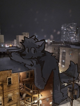 ambiguous_gender anthro biped casual_nudity city city_background cityscape detailed_background fur grey_body grey_fur macro night nude nude_anthro outside photo_background sky smile solo tail riffygriff canid canine mammal 2025 3:4 digital_drawing_(artwork) digital_media_(artwork) hi_res photography_(artwork)