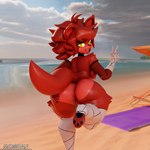 anthro beach big_breasts big_butt breasts butt clothing crossgender female fingers genitals gesture hand_gesture legwear looking_back machine mtf_crossgender pupils pussy sand slit_pupils solo tail thigh_highs v_sign water yellow_eyes mogdan five_nights_at_freddy's fredina's_nightclub scottgames foxy_(cally3d) foxy_(fnaf) animatronic canid canine fox mammal robot 1:1 2024 3d_(artwork) digital_media_(artwork) hi_res