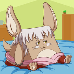 3_toes 5_fingers ambiguous_gender anthro bed bedding bedroom big_ears cat_smile cheese clothed clothing container cup dairy_products feet fingers fluffy food fur furniture grey_hair hair humor inside mug narrowed_eyes pawpads plant plant_pot potted_plant sitting smile solo tail tan_body tan_fur toes whiskers yellow_eyes smugbuns made_in_abyss metro-goldwyn-mayer tom_and_jerry nanachi lagomorph mammal narehate 1:1 2024 hi_res icon meme