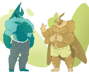 2_toes 3_fingers 4_fingers abs anthro arm_tuft barefoot big_muscles black_bottomwear black_clothing black_pants blue_body bodily_fluids bottomwear brown_body brown_fur clothed clothing crossed_arms duo eyebrows eyes_closed feet fingers front_view frown fur head_tuft huge_muscles insect_wings male male/male manly markings multi_arm multi_limb multicolored_body muscular muscular_male open_mouth open_smile pants pecs serratus shorts shy simple_background smile sweat tan_body tan_eyebrows tan_fur tan_markings toes toony topless tuft two_tone_body white_background wings yellow_clothing happyending arthropod beetle insect lepidopteran moth 2014 digital_media_(artwork)