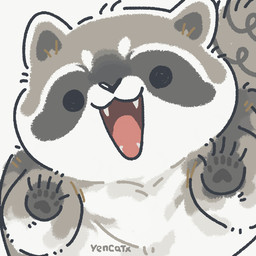 black_nose chibi cute_fangs dot_eyes dot_nose fangs feral grey_body open_mouth plantigrade simple_eyes solo teeth white_body yencatx mammal procyonid raccoon 1:1 2022 signature