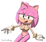 anthro bikini clothing female fingers gloves gold_bikini half-closed_eyes handwear narrowed_eyes open_mouth open_smile smile solo swimwear thin_thighs two-piece_swimsuit sourlimemango sega sonic_the_hedgehog_(series) amy_rose eulipotyphlan hedgehog mammal 2025 digital_media_(artwork) hi_res