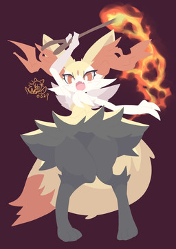 3_fingers 3_toes :3 ambiguous_anthro ambiguous_gender anthro arm_tuft big_tail biped black_body black_fur blush blush_lines cheek_tuft chest_tuft digitigrade dipstick_tail facial_tuft fangs featureless_crotch feet fingers fire flat_chested flesh_fang fluffy fluffy_tail front_view fur holding_object holding_stick inner_ear_fluff looking_at_viewer looking_down looking_down_at_viewer low-angle_view markings multicolored_body multicolored_fur nude_ambiguous nude_anthro open_:3 open_mouth orange_body orange_eyes orange_fur orange_nose orange_tail pointy_ears prick_ears pupils purple_background shoulder_tuft simple_background solo standing stick tail tail_markings teeth toes tongue tuft two_tone_tail white_body white_fur white_pupils worm's-eye_view yellow_body yellow_fur yellow_tail nyaswitchnya nintendo pokemon braixen canid generation_6_pokemon mammal pokemon_(species) 2021 cel_shading digital_drawing_(artwork) digital_media_(artwork) full-length_portrait lineless portrait shaded signature