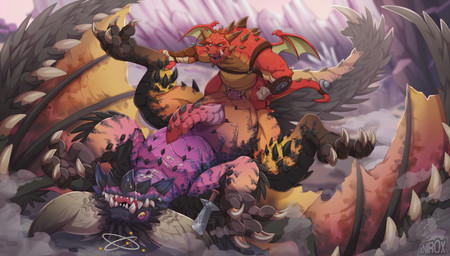 anal anal_penetration anthro anthro_on_feral anthro_penetrating anthro_penetrating_feral armwear balls bestiality bodily_fluids claws clothing cum dizzy duo erection facial_piercing feral feral_penetrated genital_fluids genitals horn larger_feral larger_penetrated larger_sub lying male male/male male_on_feral male_penetrated male_penetrating male_penetrating_male melee_weapon non-mammal_balls nose_piercing on_back penetration penile_spines penis piercing red_body scales sex shield size_difference smaller_anthro spiked_penis spikes spikes_(anatomy) spread_legs spreading submissive sword tail toe_claws tongue weapon wings conditional_dnp xnirox activision capcom european_mythology monster_hunter mythology spyro_reignited_trilogy spyro_the_dragon rescued_dragons_(spyro) ulric_(spyro) dragon elder_dragon mythological_creature mythological_scalie nergigante scalie western_dragon crossover hi_res