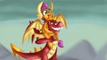 anthro carrying_another carrying_partner duo female hair male mountain orange_body orange_scales purple_hair red_body red_scales scales sharp_teeth smile spiked_tail spikes spikes_(anatomy) tail teeth jbond friendship_is_magic hasbro my_little_pony mythology garble_(mlp) smolder_(mlp) dragon mythological_creature mythological_scalie scalie 16:9 widescreen brother_(lore) brother_and_sister_(lore) sibling_(lore) sister_(lore)