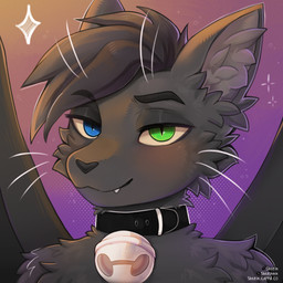 anthro bat_wings bell bell_collar collar collar_only fangs fluffy fluffy_chest fluffy_ears heterochromia looking_at_viewer male membrane_(anatomy) membranous_wings nude smile smirk solo teeth whiskers wings shtein stuffie_(stuffievl) felid feline mammal 1:1 absurd_res hi_res icon