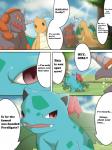 3:4 bulbasaur chigiri comic digital_media_(artwork) dragon dragonite elemental_creature english_text female feral flora_fauna generation_1_pokemon generation_4_pokemon group hi_res horn ivysaur male mammal membrane_(anatomy) membranous_wings mythological_creature mythological_scalie mythology nintendo orange_body orange_skin outside plant pokemon pokemon_(species) rhinoceros rhyperior scalie sky sun tail text wings