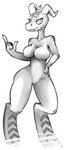 5_fingers anthro big_breasts breasts curvy_figure cute_fangs fangs female fingers horn looking_at_viewer simple_background solo standing teeth wide_hips wild_thunder06 scalie 2020 hi_res monochrome sketch