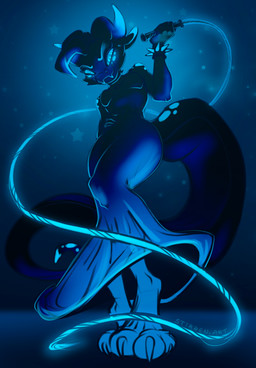 anthro big_tail bracelet claws clothing dominant dominant_female dress fangs female finger_claws horn hypnosis jewelry lidded_eyes long_dress looking_at_viewer looking_down mind_control solo spiked_bracelet spikes spiral spiral_eyes tail teeth toe_claws upward_angle whip stirren stirren_(stirren) black_and_blue hi_res monochrome