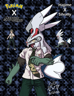 brown_eyes clothing collared_shirt feathered_crest feathers fin gesture green_arms grey_hair hair hand_gesture head_crest male metal necktie open_mouth pointing school_uniform shirt solo tail tail_fin text topwear uniform go-two danganronpa danganronpa_2 nintendo pokemon spike_chunsoft hajime_hinata chimera generation_7_pokemon legendary_pokemon pokemon_(species) silvally absurd_res english_text hi_res reference_image