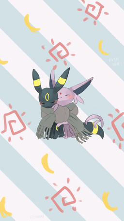 ambiguous/ambiguous ambiguous_gender black_body blush duo eyes_closed feral fur markings pattern_background paws purple_body purple_fur ring_(marking) scarf simple_background tail fishburi nintendo pokemon eeveelution espeon generation_2_pokemon pokemon_(species) umbreon 2026 9:16 absurd_res hi_res signature