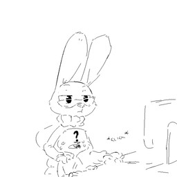 ambiguous_gender anthro bodily_fluids buckteeth clothed clothing computer duo electronics eyewear female glasses monitor simple_background sound_effects sweat sweatdrop teeth text white_background young replytoanons disney zootopia anon anthro_anon violet_hopps lagomorph leporid mammal rabbit 1:1 2017 black_and_white english_text monochrome