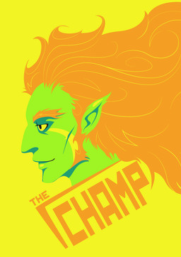 facial_hair green_body green_skin hair humanoid_pointy_ears male not_furry orange_hair pointy_ears side_view sideburns simple_background smile solo yellow_background tinrobo xenogears ricardo_banderas humanoid orc portrait