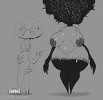 big_breasts breasts claws duo erection female genitals hi_res human humanoid larger_female long_arms male mammal monochrome penis pussy size_difference the_visitor_(ze_blackball.d) thick_thighs ze_blackball.d