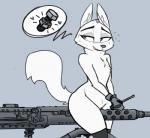 anthro biped blush bodily_fluids butt clothing eyebrows eyelashes female flat_chested fluffy fluffy_tail front_view fur genital_fluids genitals gloves grin gun half-closed_eyes handwear heart_symbol holding_object holding_tool inner_ear_fluff m2hb machine_gun mostly_nude narrowed_eyes pussy ranged_weapon screwdriver simple_background sitting smile solo speech_bubble suggestive sweat tail thick_thighs three-quarter_view tools tuft vaginal_fluids weapon white_body white_fur wishbone_mouth josun disney zootopia skye_(zootopia) canid canine fox mammal 2019 hi_res