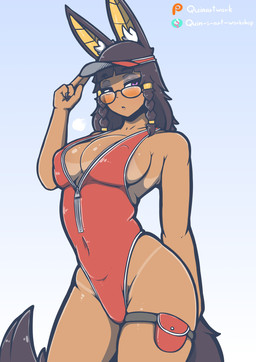 big_breasts black_hair black_nails breasts cleavage clothed clothing colored_nails eyeshadow eyewear female fox_tail hair highleg highleg_swimwear lifeguard lifeguard_swimsuit long_hair looking_at_viewer makeup mascara nails navel_outline nipple_outline one-piece_swimsuit pink_eyes pointy_breasts purple_eyes purple_eyeshadow side_boob sport_swimsuit sunglasses suntan swimwear tail tan_line conditional_dnp quin-nsfw anubii_(quin-nsfw) animal_humanoid canid canid_humanoid canine canine_humanoid canis humanoid jackal jackal_humanoid mammal mammal_humanoid 2025 absurd_res hi_res