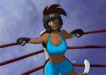 anthro bottomwear boxing boxing_gloves bra brown_body brown_eyes brown_fur brown_hair brown_tail clothing dipstick_tail eyebrows eyelashes female fighting_ring fur hair handwear headgear headwear looking_at_viewer markings mouthguard multicolored_tail navel one_eye_closed open_mouth open_smile shorts smile solo sport sports_bra tail tail_markings underwear white_tail wink wendel_fragoso deborah_bispo domestic_cat felid feline felis mammal 2019 absurd_res hi_res signature