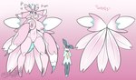 2020 antennae_(anatomy) areola arthropod artist_name averting_eyes belly big_breasts bink_(latiar) blue_sclera blush blush_lines breasts carbink clothed clothing crystal digital_media_(artwork) dress duo female female_symbol gender_symbol generation_6_pokemon generation_7_pokemon genitals heart_(marking) heart_symbol hi_res insect larger_female latiar looking_aside looking_at_another looking_down lurantis male male/female_symbol male_symbol mantis markings model_sheet navel neck_tuft nintendo nipples nude open_mouth pale_petal_(latiar) pink_areola pink_body pink_nipples pink_text pokemon pokemon_(species) pupils pussy red_sclera sexuality_symbol size_difference smaller_male standing symbol text thick_thighs tuft white_pupils wide_hips wings