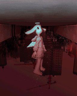 anthro back_wings biped building city city_background cityscape clothed clothed_anthro clothed_male clothing coat crane_(machine) detailed_background feathered_wings feathers halo hoodie humanoid_hands looking_up male male_anthro outside plant plantigrade sky solo topwear tree upside_down urban wings 1537639 ambiguous_species angel mammal 2022 digital_media_(artwork) hi_res red_theme restricted_palette