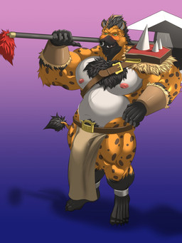 5_fingers 5_toes anklet anthro axe barefoot biceps big_muscles biped black_body black_claws black_fur black_hair black_nose black_spots black_tail body_hair bottomwear bracelet bulge chest_hair claws clothed clothing facial_piercing fangs feet fingers front_view fur gradient_background greataxe green_eyes hair holding_object holding_weapon jewelry loincloth male markings melee_weapon multicolored_body multicolored_fur multicolored_tail musclegut muscular muscular_anthro muscular_male nipples nose_piercing nose_ring pecs piercing pink_nipples pubes ring_piercing septum_piercing shadow short_hair shoulder_pads simple_background snout solo spots spotted_body spotted_fur standing tail tail_tuft teeth toe_claws toes topless tuft two_tone_tail weapon white_body white_fur yellow_body yellow_fur yellow_tail reclamon yngvarr_ironside gnoll hyena mammal spotted_hyena 2015 3:4 digital_media_(artwork) full-length_portrait hi_res portrait